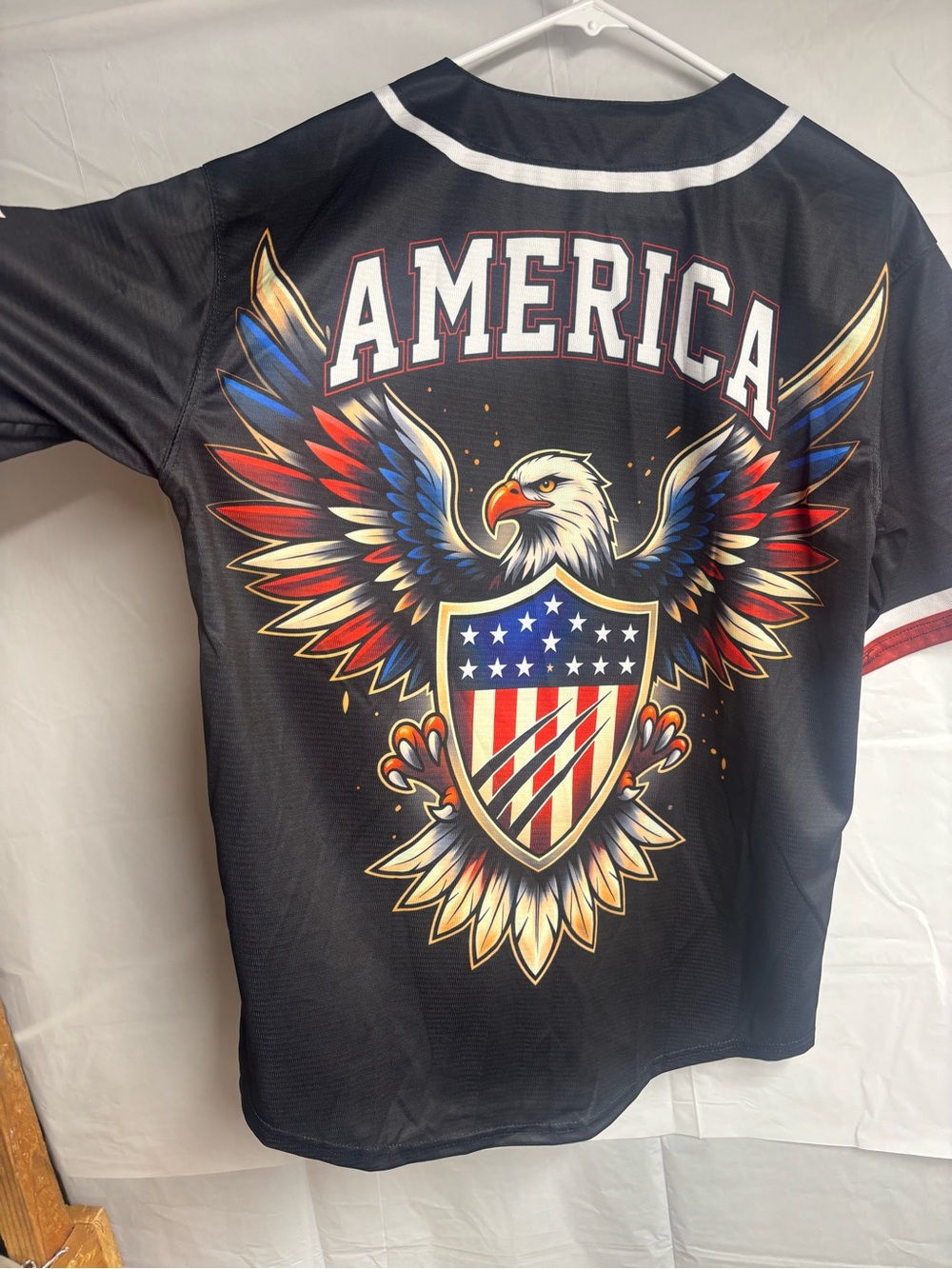 Patriotic Eagle Graphic Men’s Jersey - Black with Red, White & Blue
